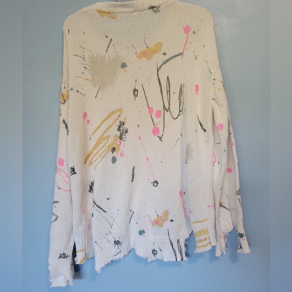 ZARA Knit Distressed Splatter Paint Oversized Sweater S - Picture 5 of 8